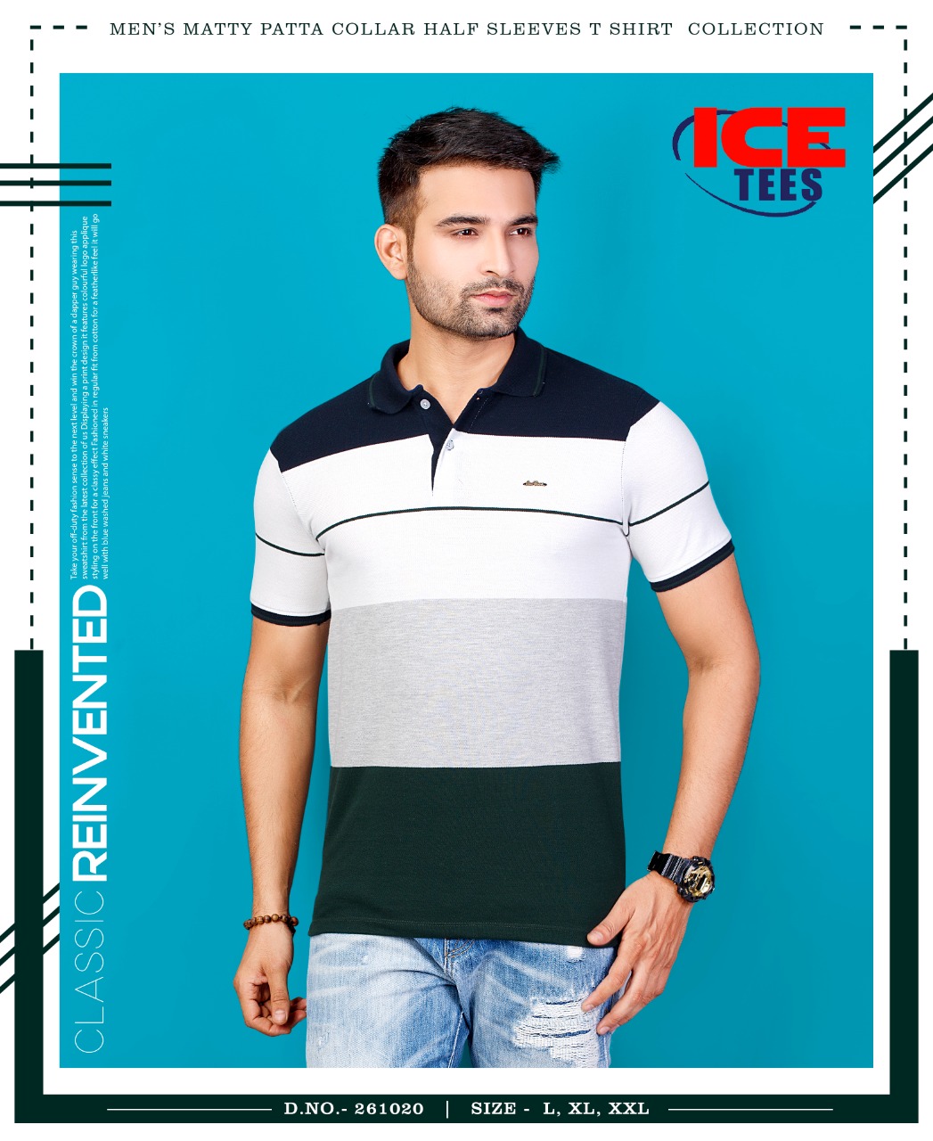 Ice Berg Stripe Collar neck T-shirt