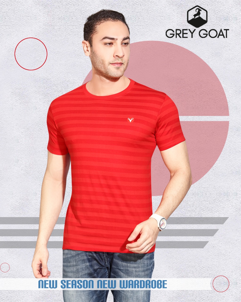 Gray Got Half Sleeve Round Neck Stripe T-shirt