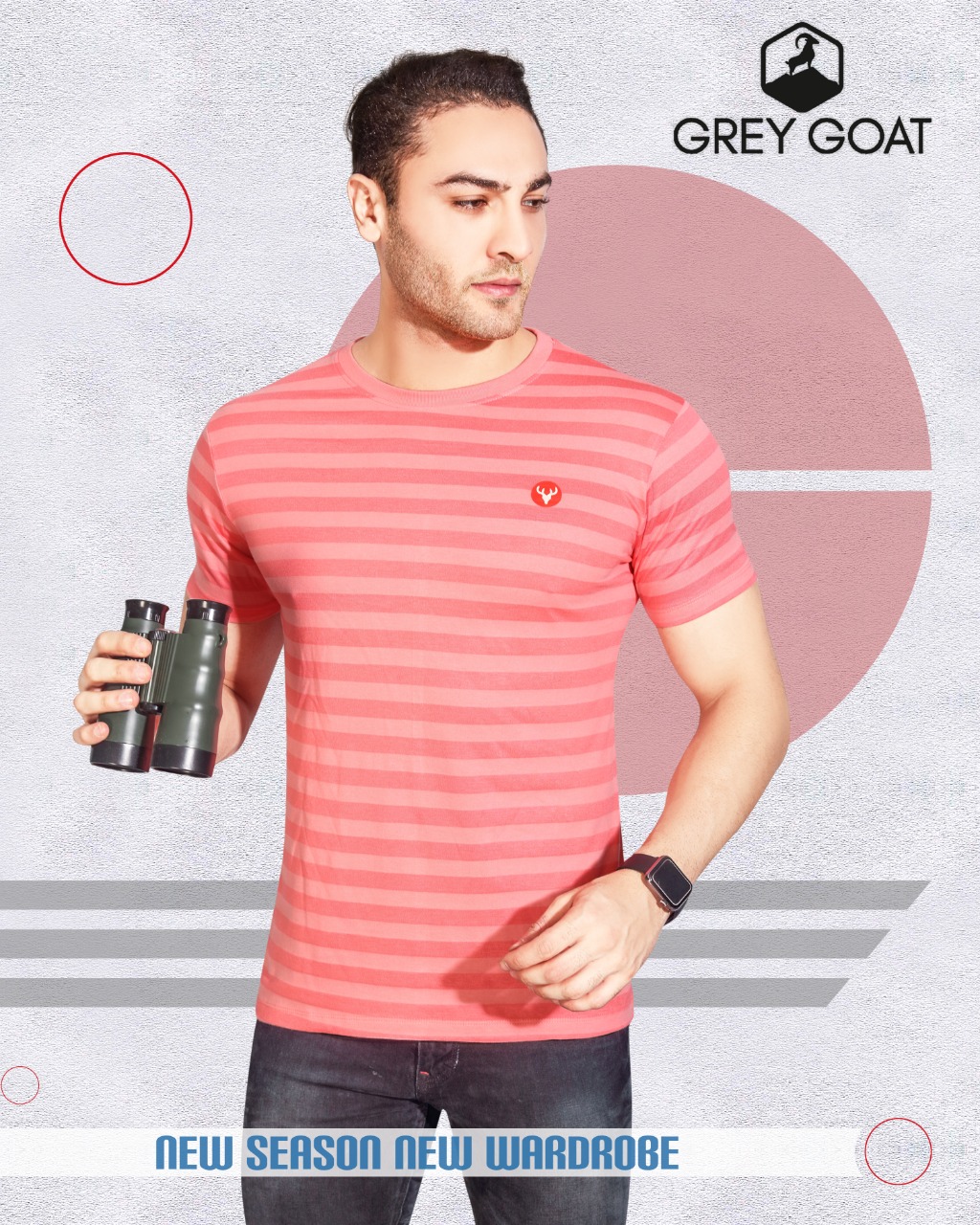 Gray Got Half Sleeve Round Neck Stripe T-shirt