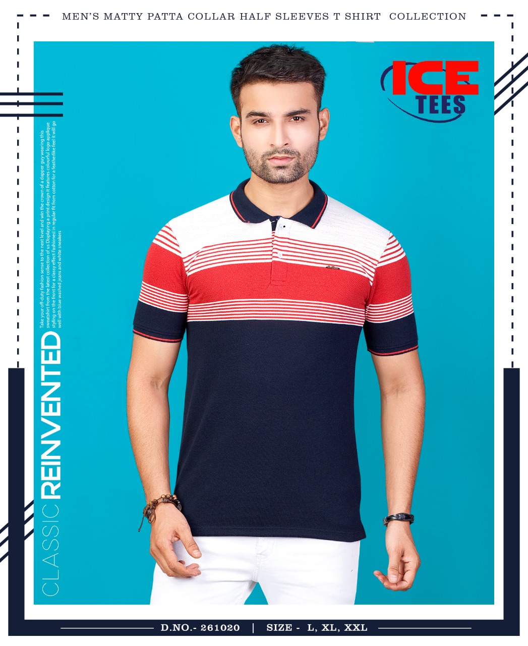 Ice Berg Stripe Collar neck T-shirt