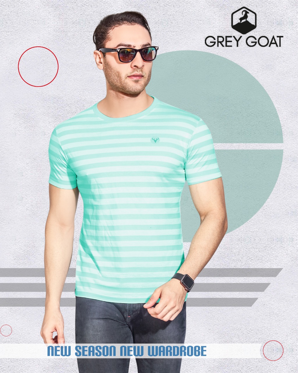 Gray Got Half Sleeve Round Neck Stripe T-shirt