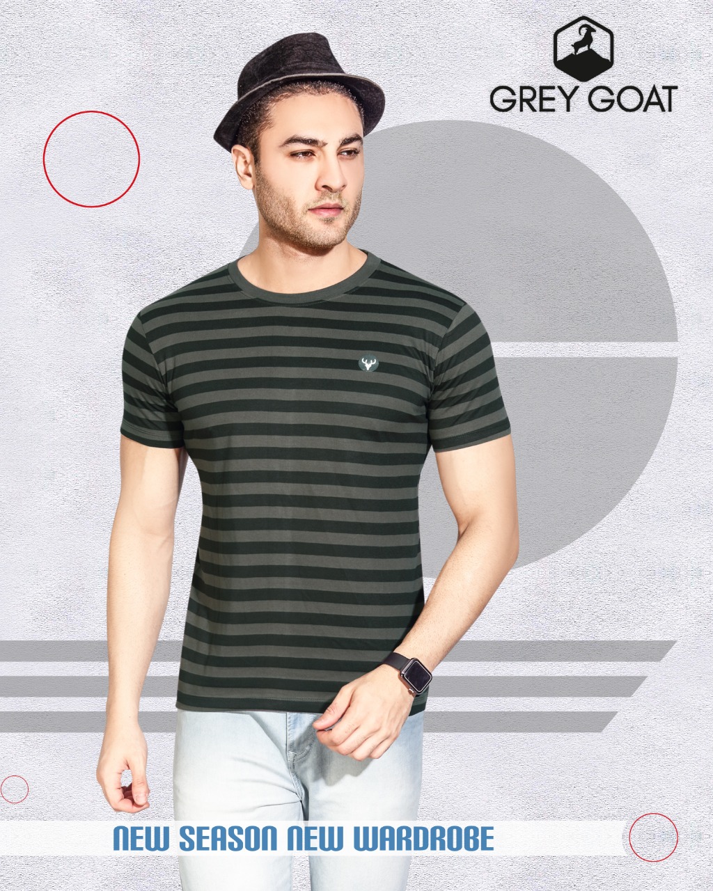 Gray Got Half Sleeve Round Neck Stripe T-shirt
