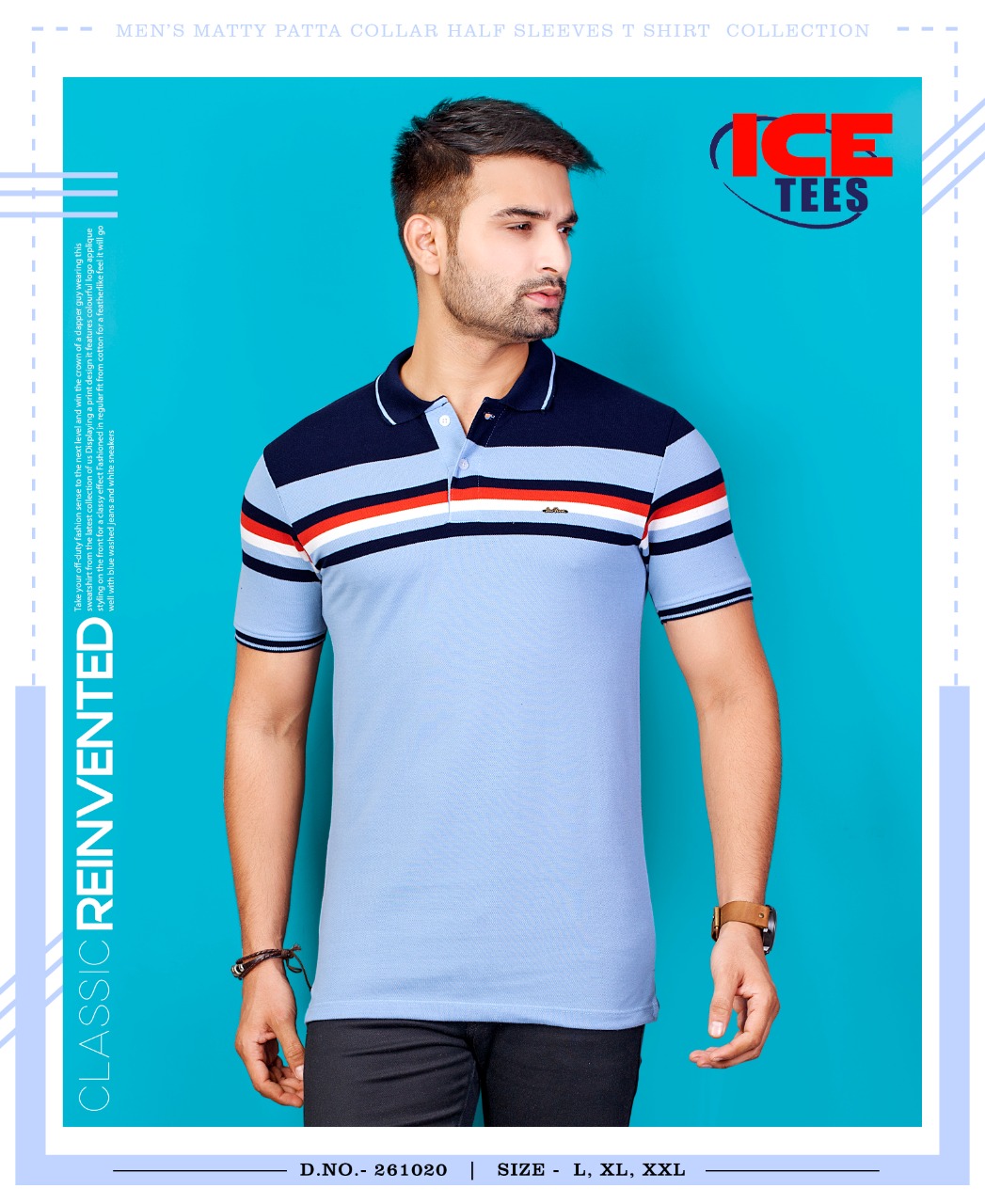 Ice Berg Stripe Collar neck T-shirt