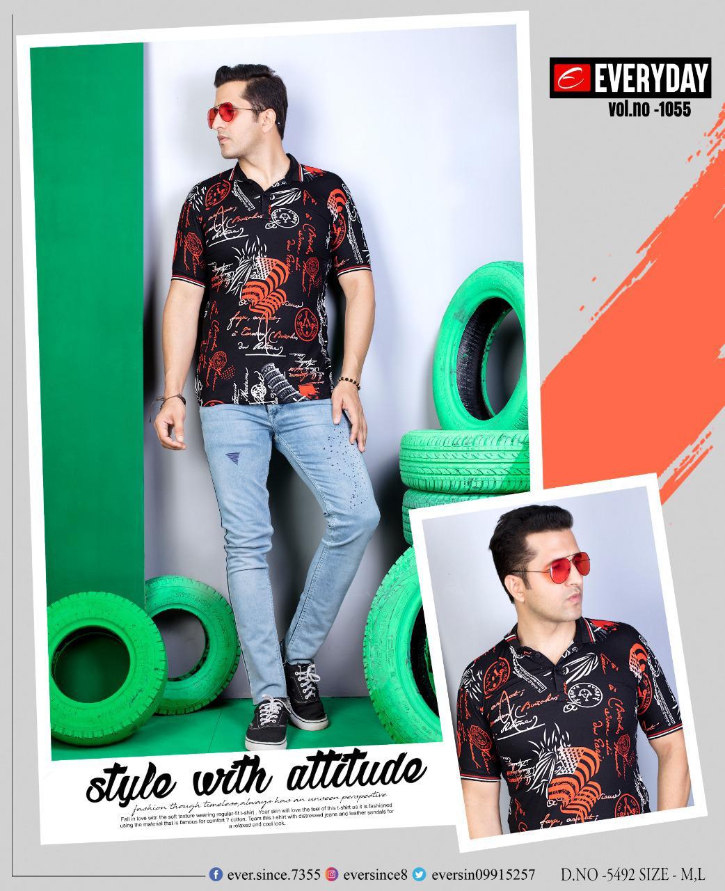 Everyday imported Viscos Lycra fabric Chinese collar half sleeve printed T-shirt