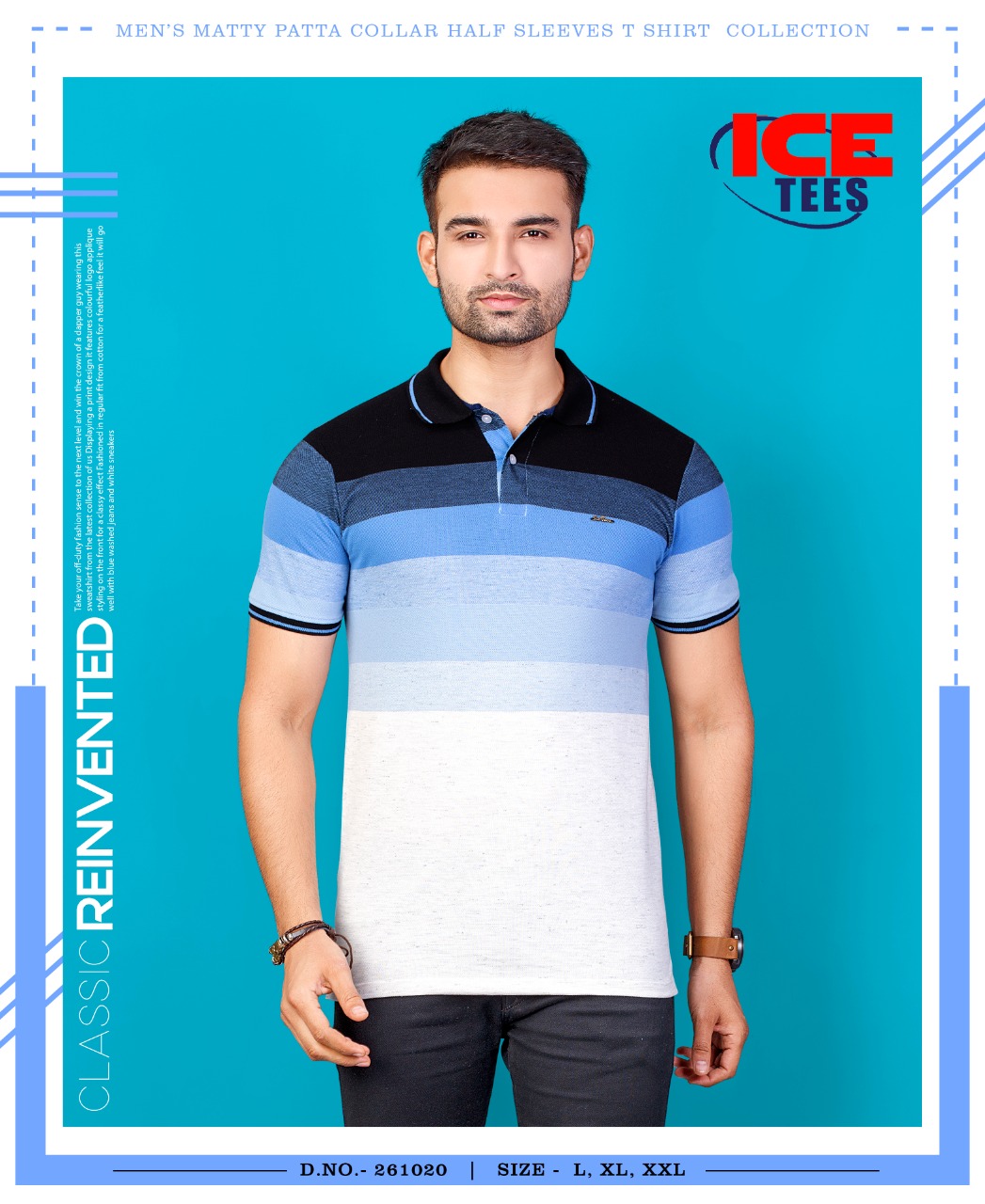 Ice Berg Stripe Collar neck T-shirt