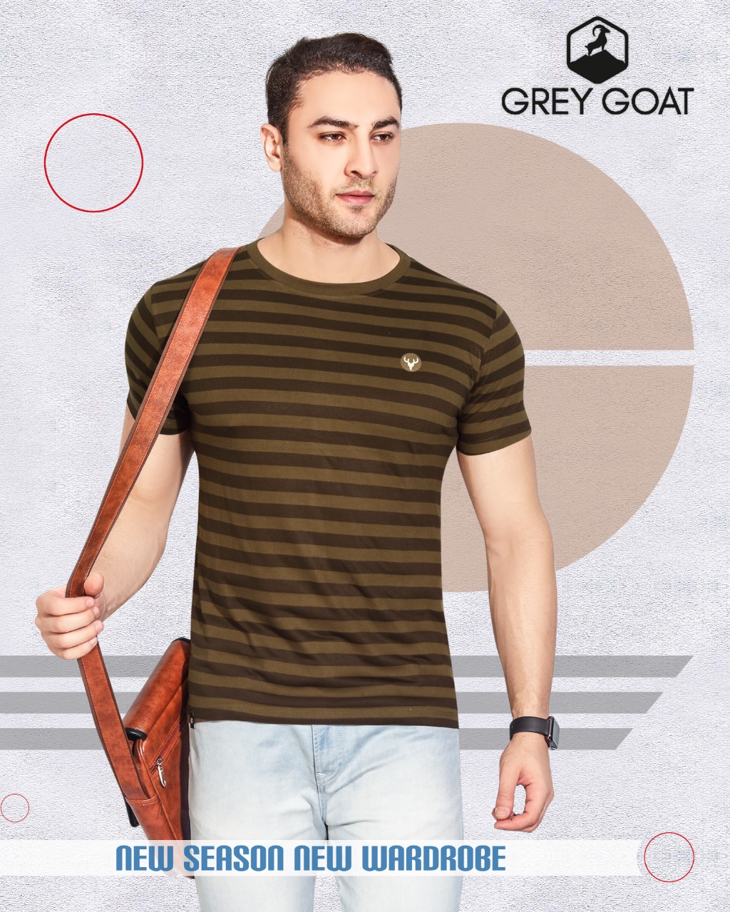 Gray Got Half Sleeve Round Neck Stripe T-shirt