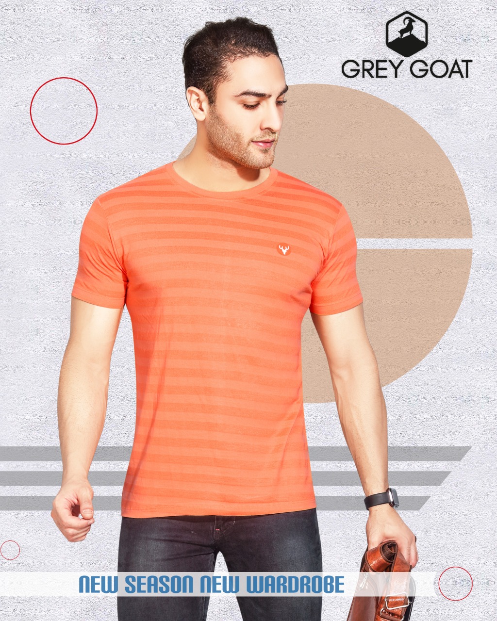 Gray Got Half Sleeve Round Neck Stripe T-shirt