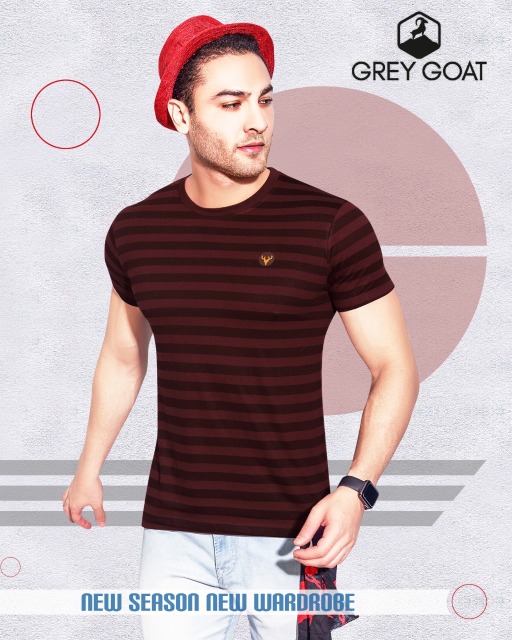 Gray Got Half Sleeve Round Neck Stripe T-shirt