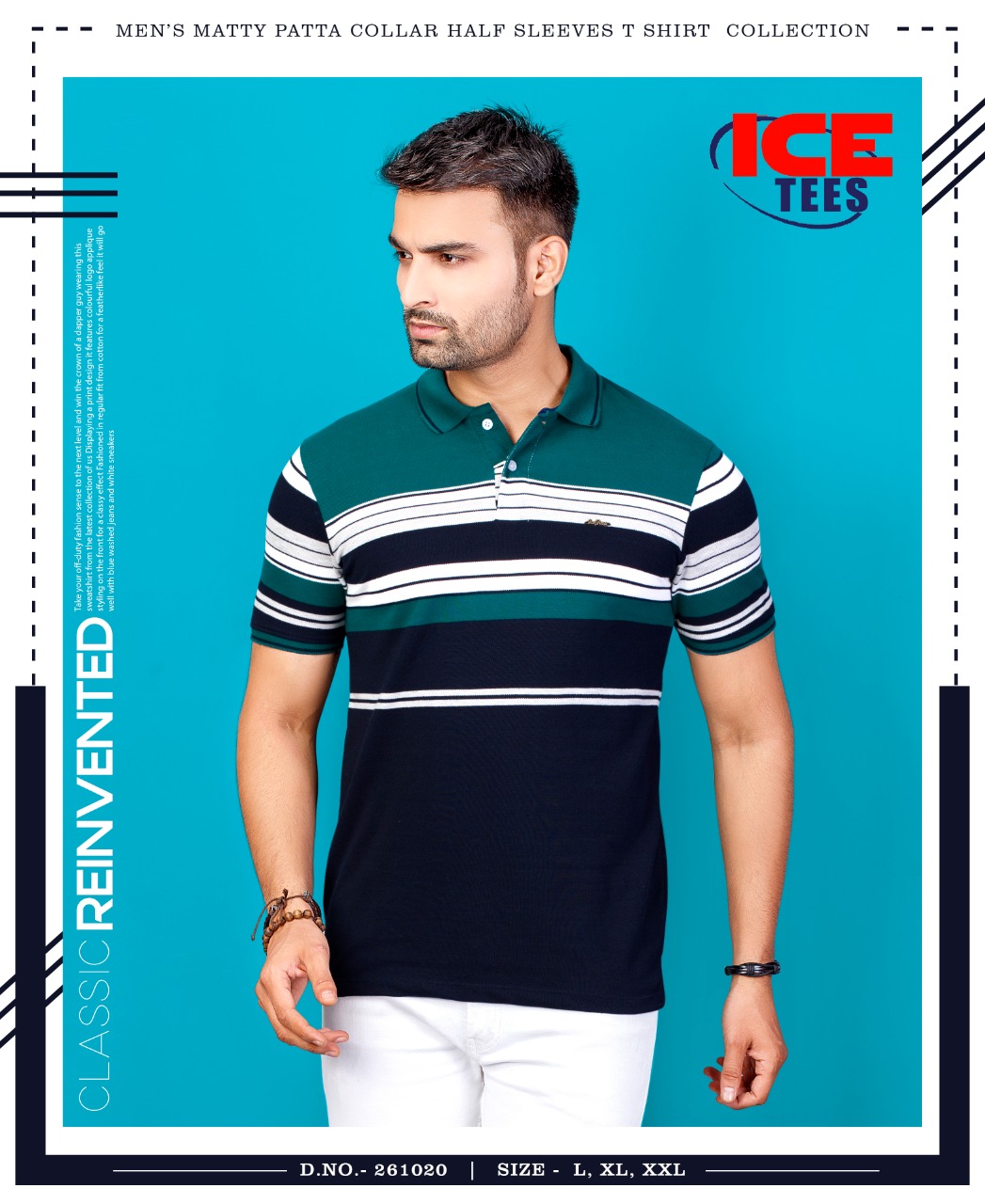 Ice Berg Stripe Collar neck T-shirt