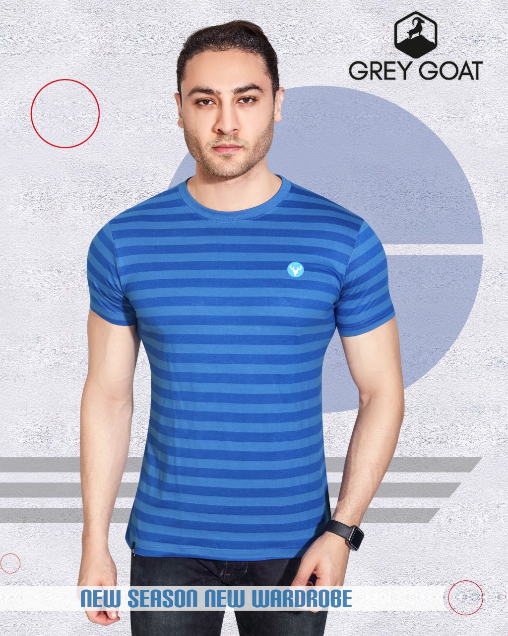 Gray Got Half Sleeve Round Neck Stripe T-shirt