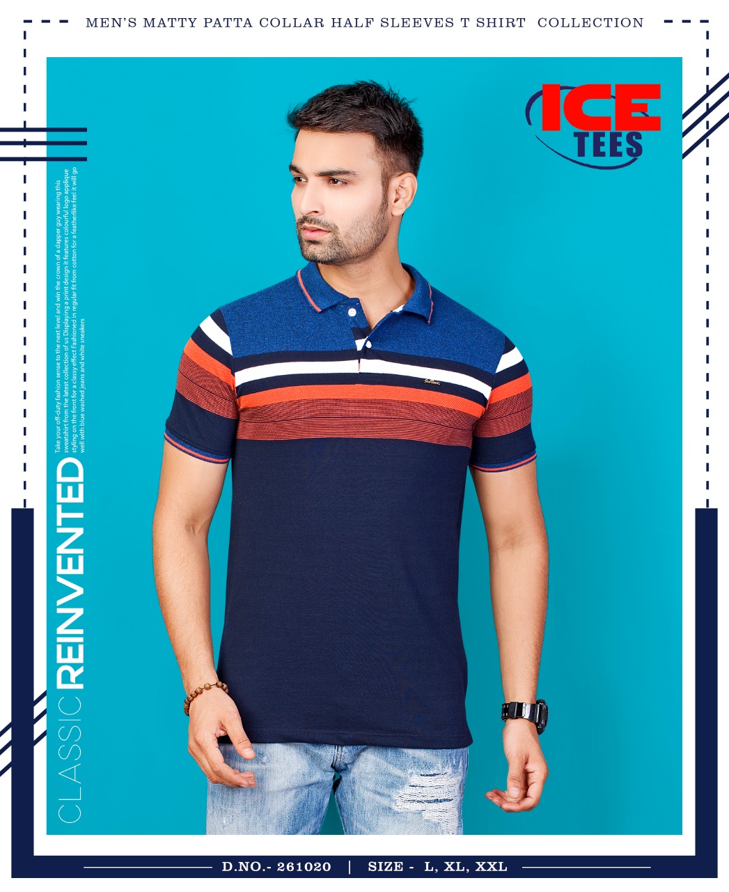 Ice Berg Stripe Collar neck T-shirt