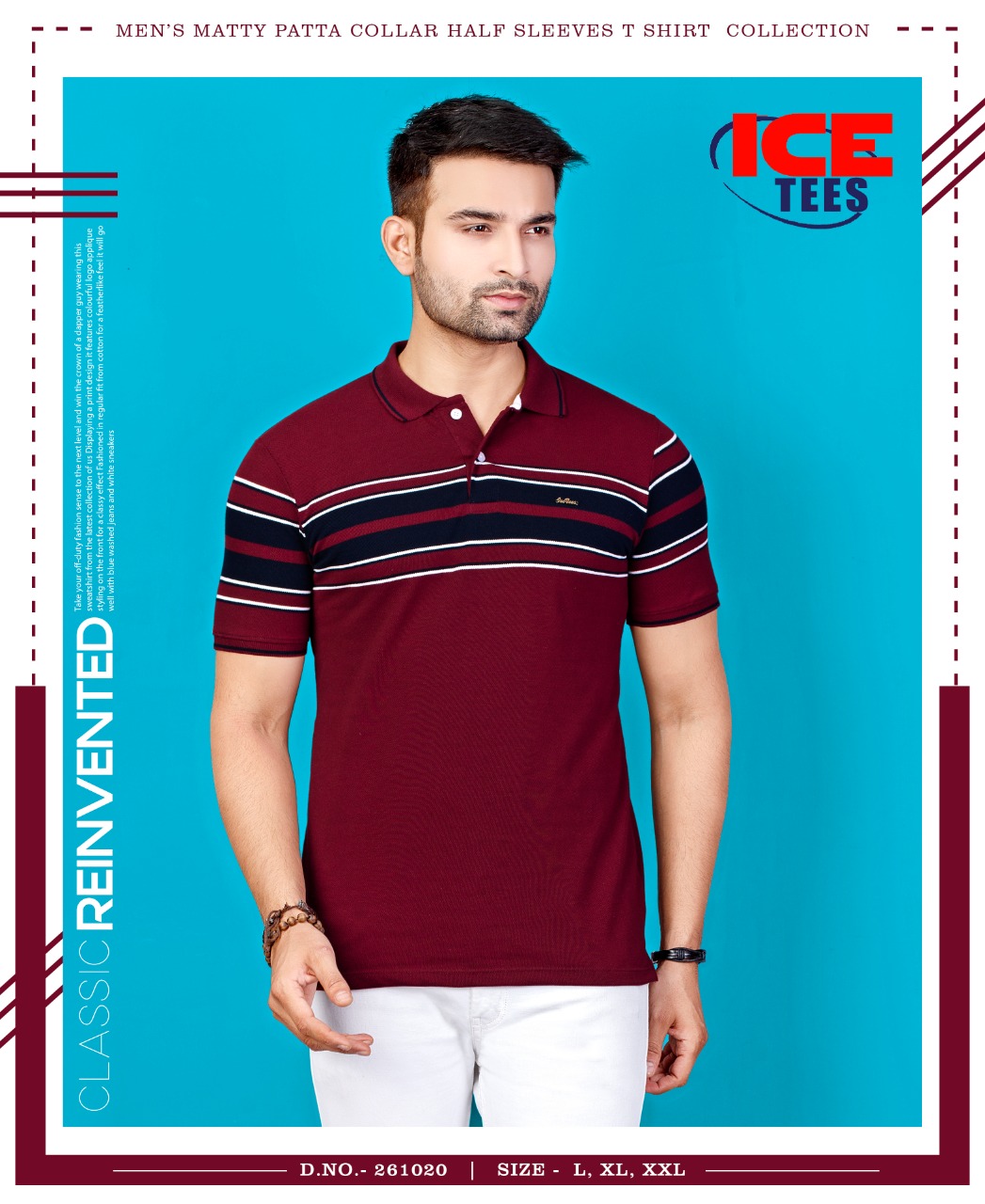 Ice Berg Stripe Collar neck T-shirt