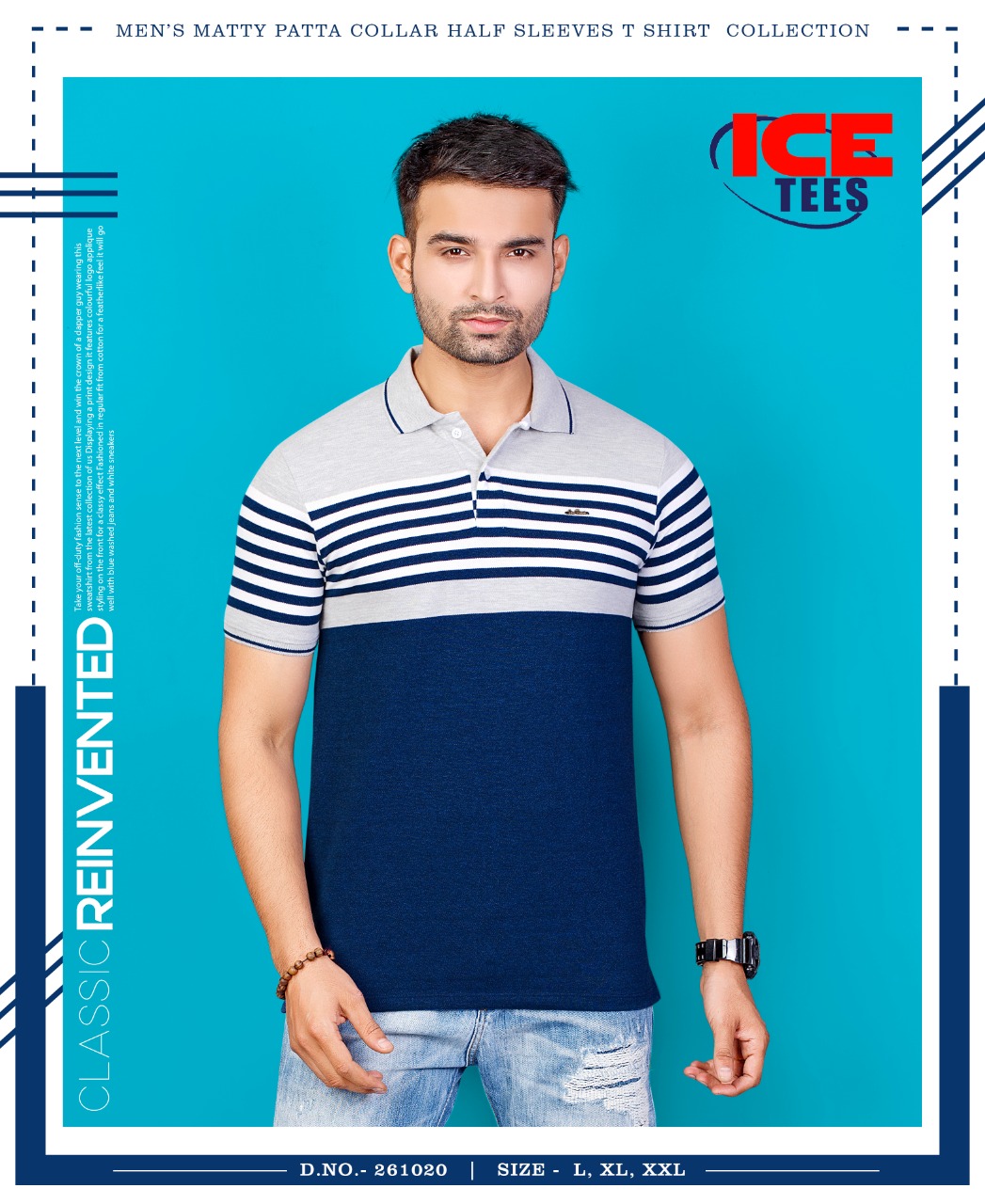 Ice Berg Stripe Collar neck T-shirt