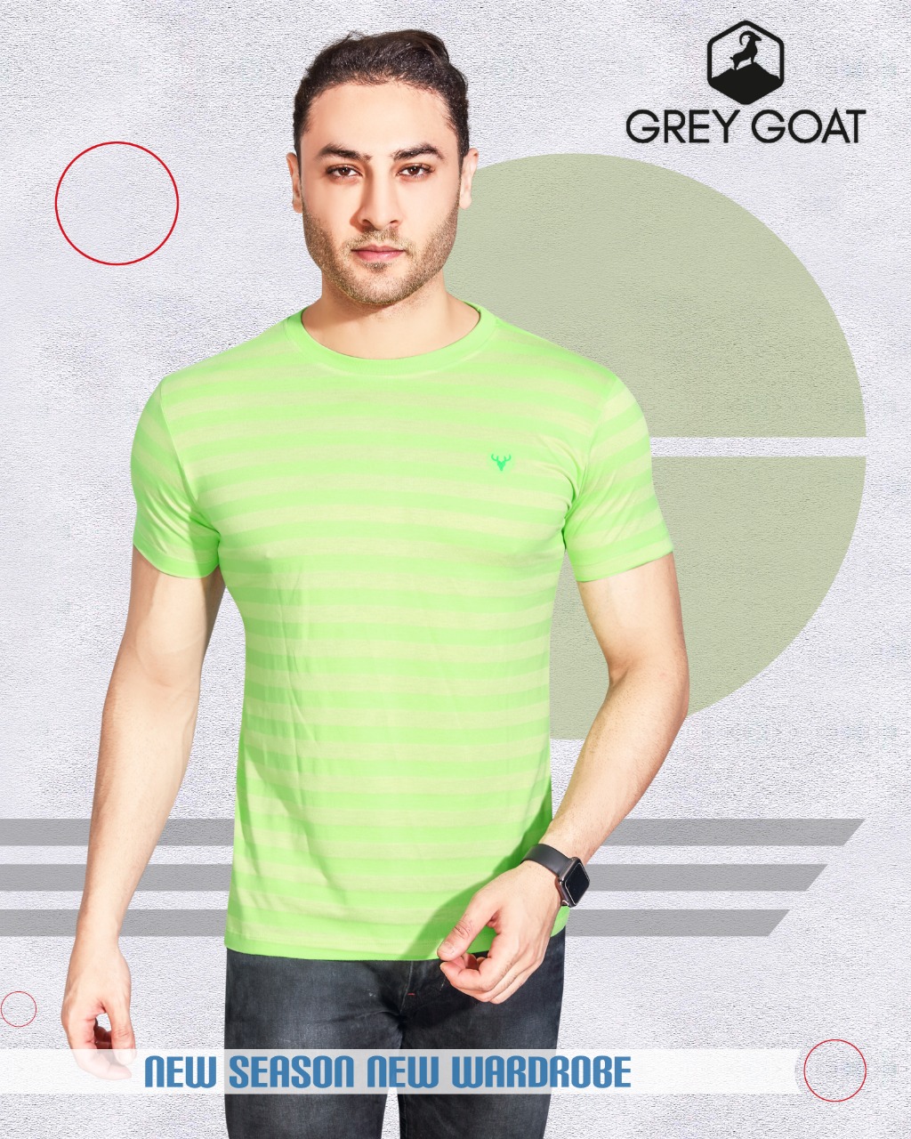 Gray Got Half Sleeve Round Neck Stripe T-shirt